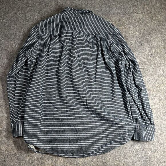 Duluth Trading Shirt Men’s Large Free Swingin Flannel Slim Fit Abyss Blue Stripe - Picture 6 of 7